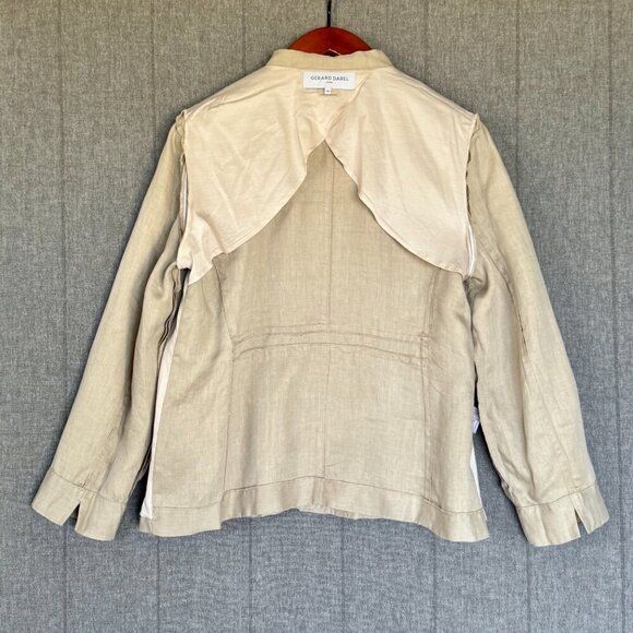 Gerard Darel Paris 100% Linen Oatmeal Light Tan Blazer Utility Jacket Size 14 - Picture 8 of 15